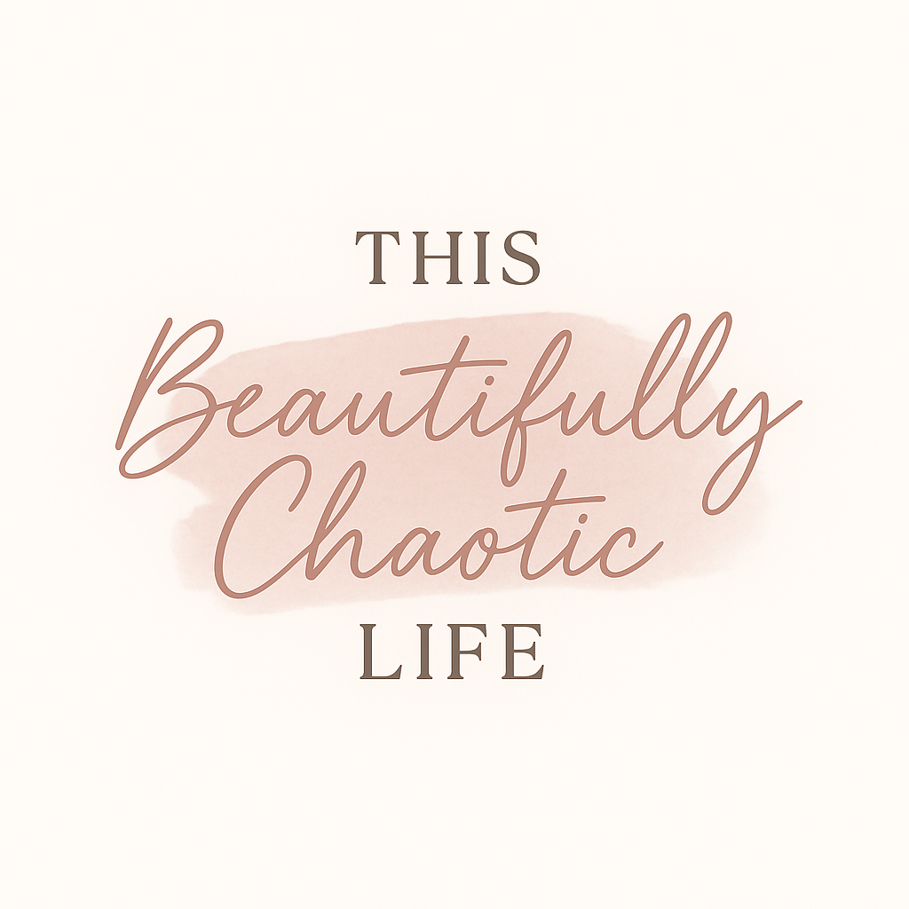 Logo for This Beautifully Chaotic Life blog with elegant script text in soft blush pink over neutral background.